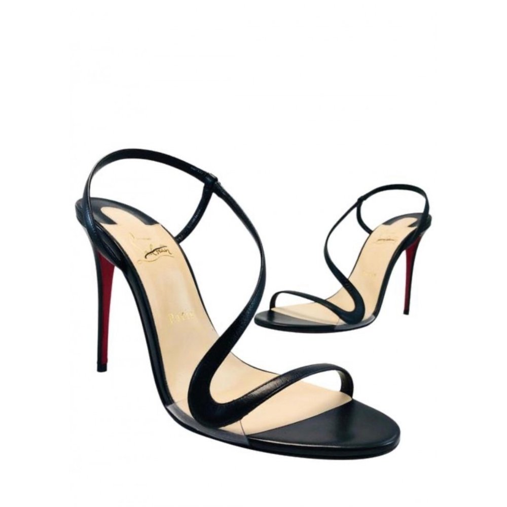 Christian Louboutin Rosalie Leather Slingback Sandals Black Rockstud Heels